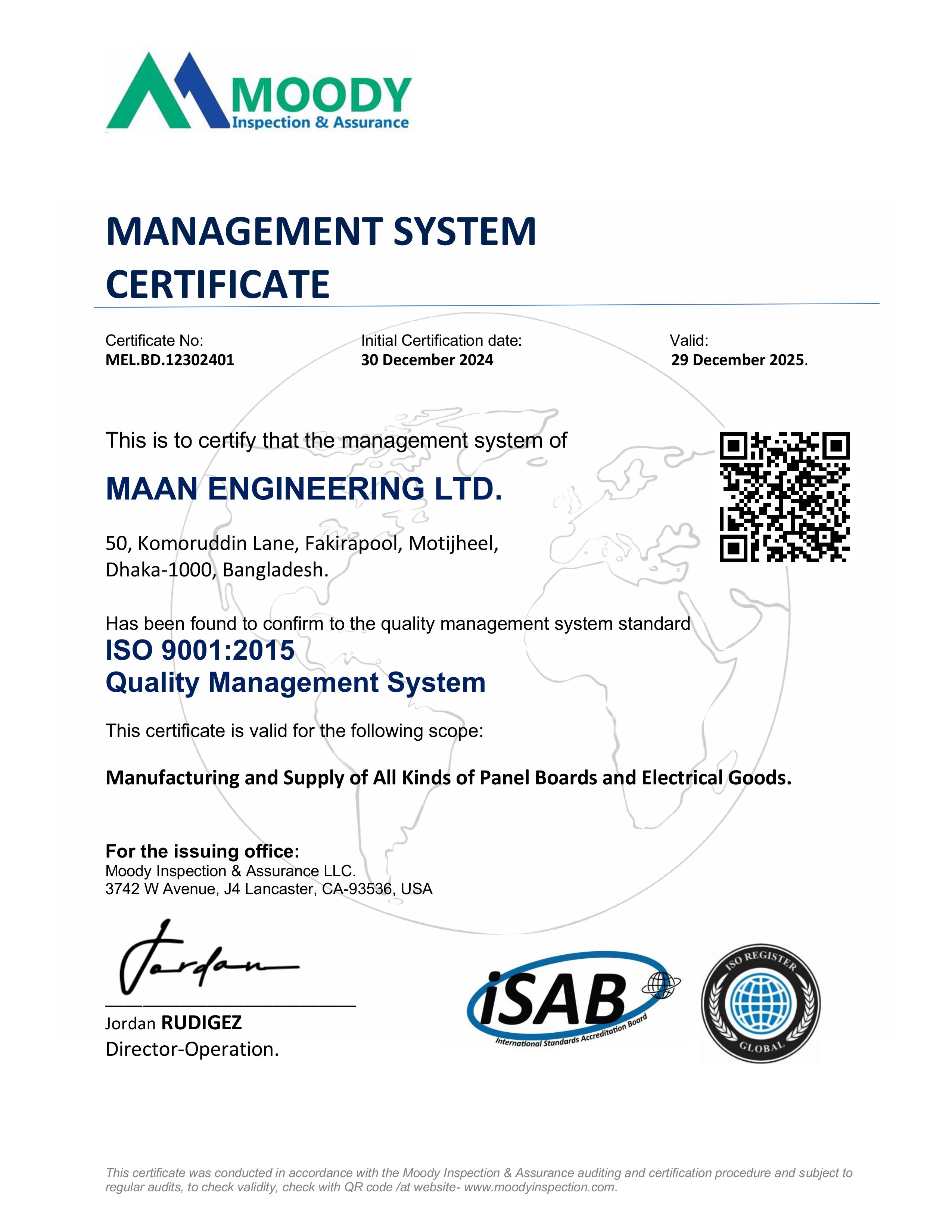 Maan Engineering ISO Certificate